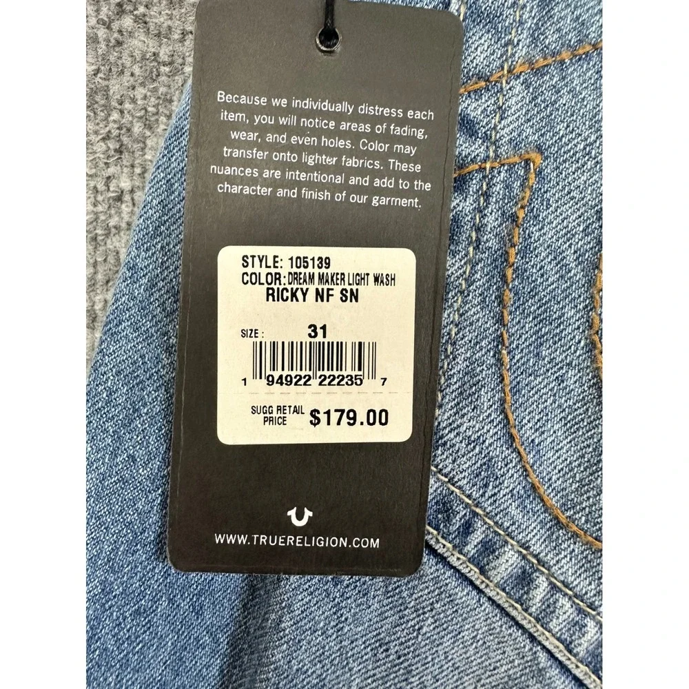 True Religion Ricky Relaxed Straight Distressed Jeans Size 31